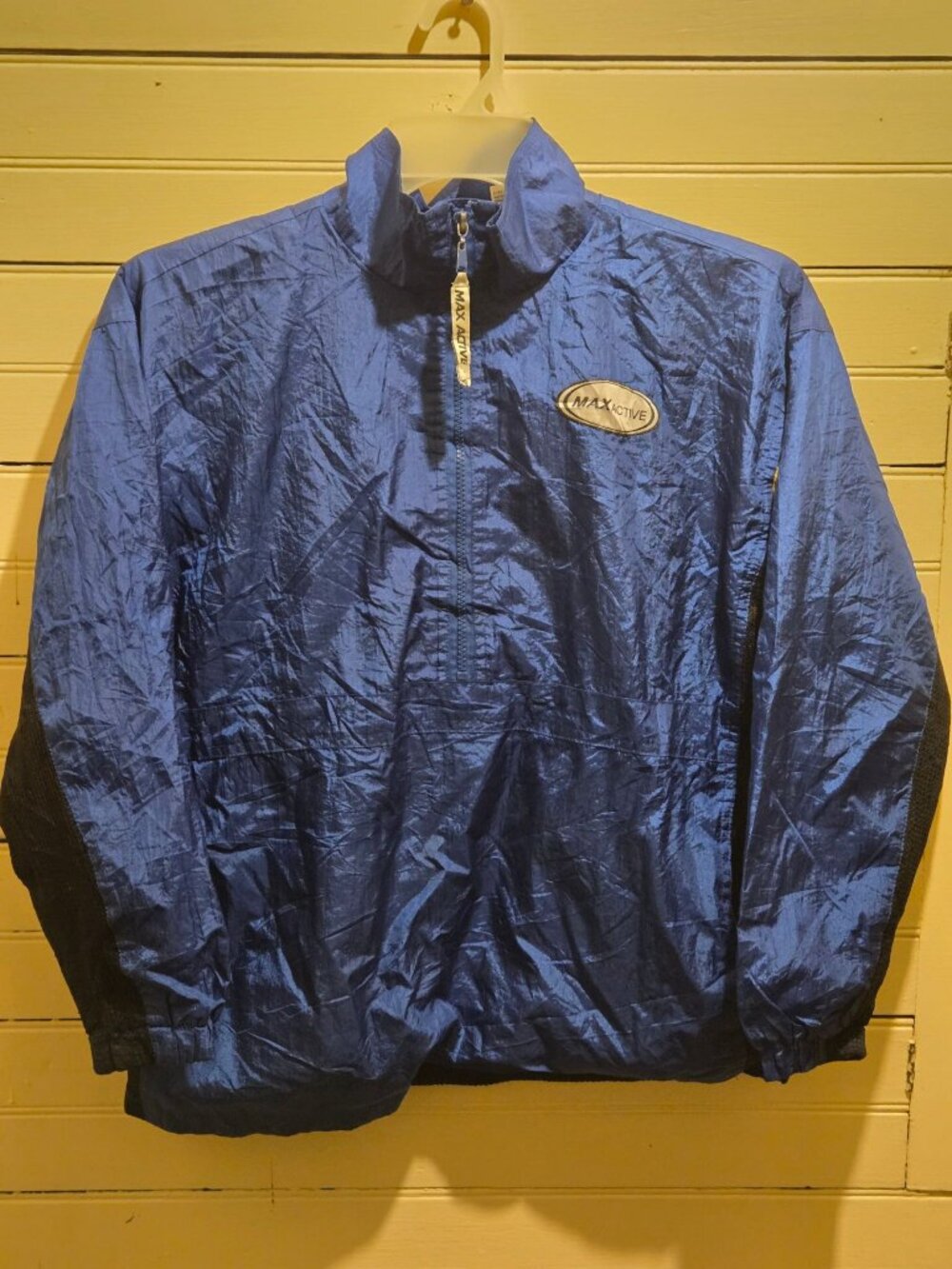 Max Active Jacket Mens L Blue Yellow Windbreaker Half Zip Nylon Pullover Sport